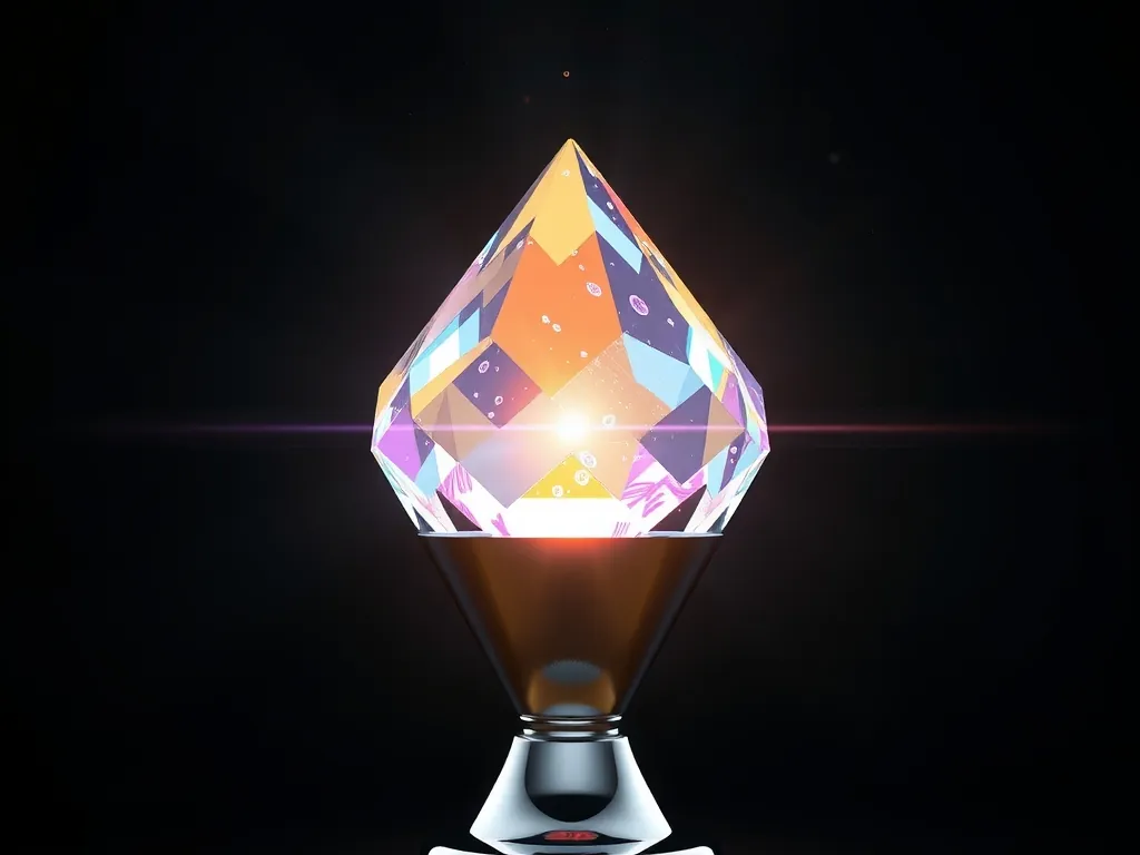 A fractured crystal prism refracts scattered light into a single, sharp beam through a sleek chrome funnel, isolating a single pure spectrum